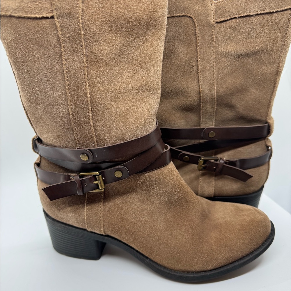 Bandolino Tan Suede High Heel Ankle Boots Women’s Size 6.5 Western Chunk Heal